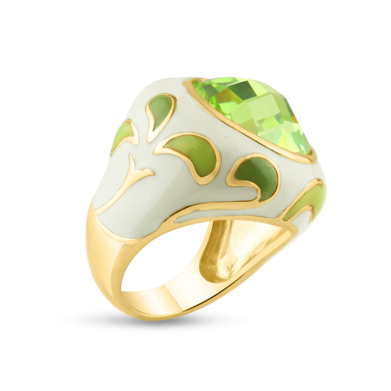 Closeout-Silver 925 Gold Plated Green White Enamel Yellow CZ Ring - STR00623 | Silver Palace Inc.