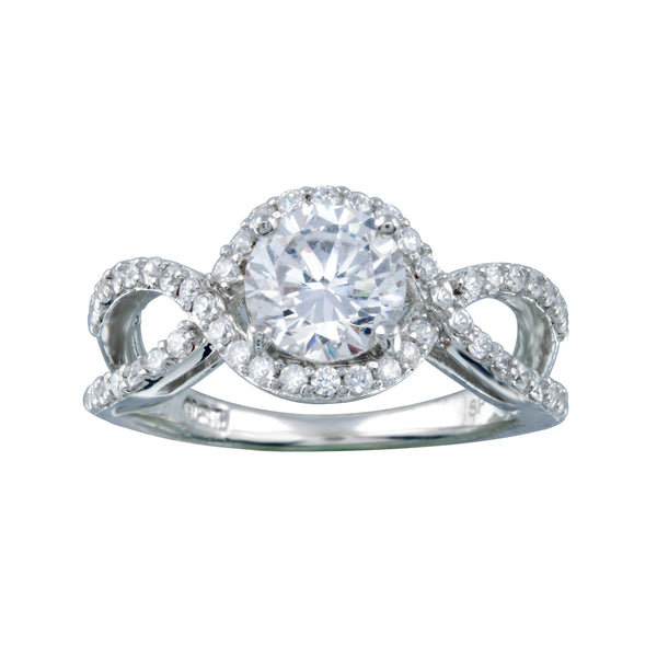 Silver 925 Rhodium Plated Clear Center CZ Intertwining Ring - STR00645 | Silver Palace Inc.