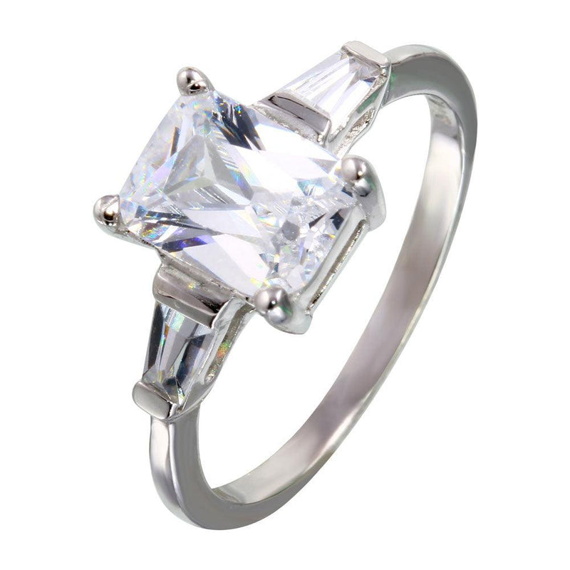 Silver 925 Rhodium Plated Square and Baguette CZ Stones Ring - STR00703 | Silver Palace Inc.
