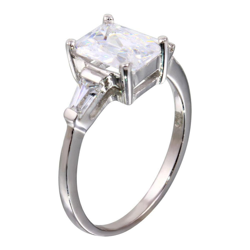 Rhodium Plated 925 Sterling Silver Square and Baguette CZ Stones Ring - STR00703