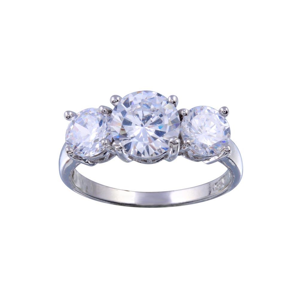 Rhodium Plated Ring with Three Round CZs main image 0