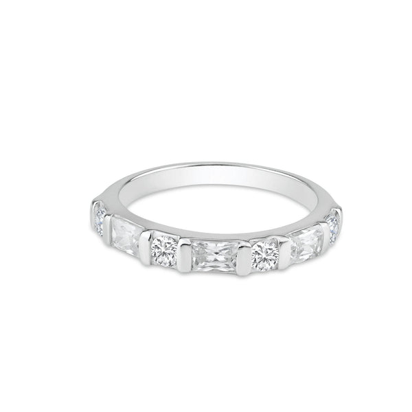 Silver 925 Rhodium Plated Clear Baguette CZ Ring - STR00785 | Silver Palace Inc.