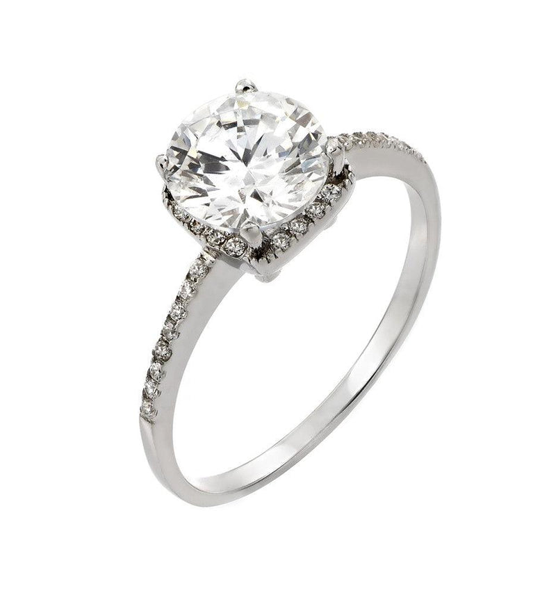 Silver 925 Rhodium Plated Round Clear CZ Ring - STR00921 | Silver Palace Inc.