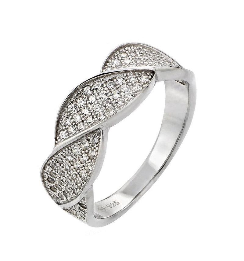 Silver 925 Rhodium Plated Round Clear CZ Twisted Ring - STR00922 | Silver Palace Inc.