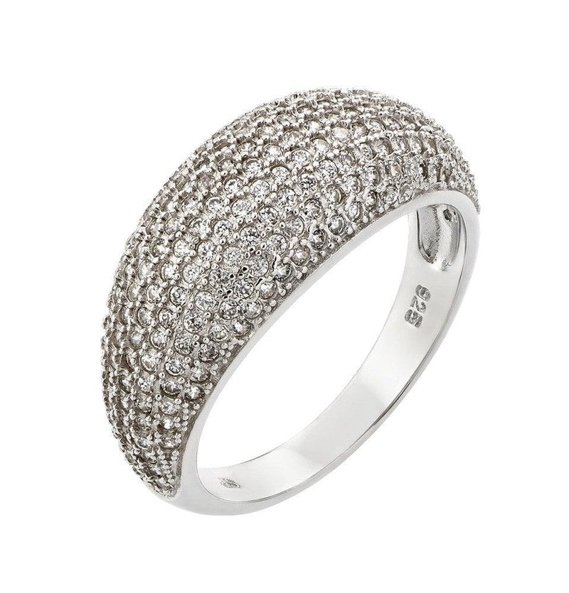 Silver 925 Rhodium Plated Pave Clear CZ Dome Ring - STR00923 | Silver Palace Inc.