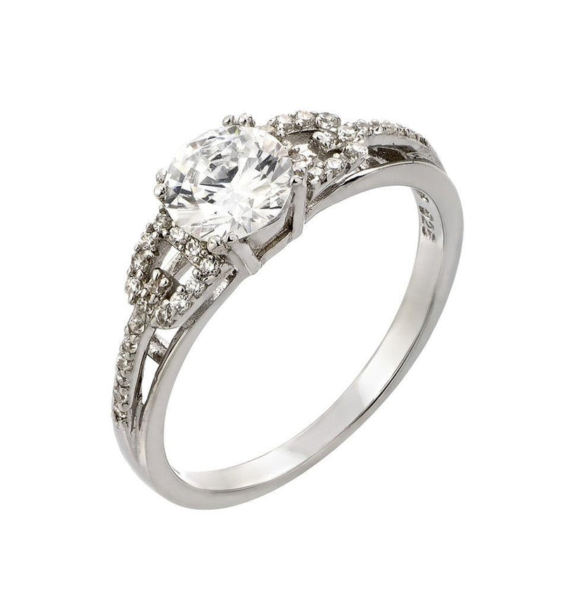 Silver 925 Rhodium Plated Round Clear CZ Ring - STR00924 | Silver Palace Inc.