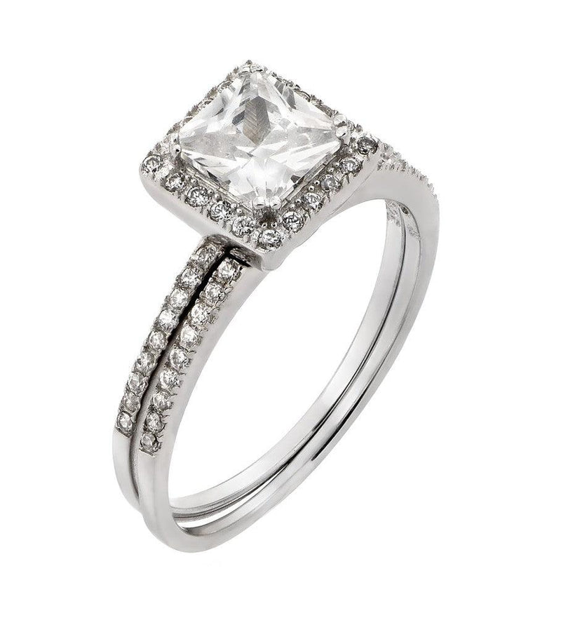 Silver 925 Rhodium Plated Band Square CZ Ring - STR00931 | Silver Palace Inc.