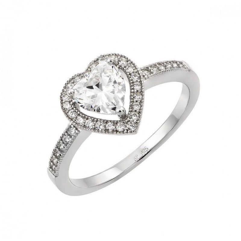 Silver 925 Rhodium Plated Heart Clear CZ Ring - STR00937 | Silver Palace Inc.