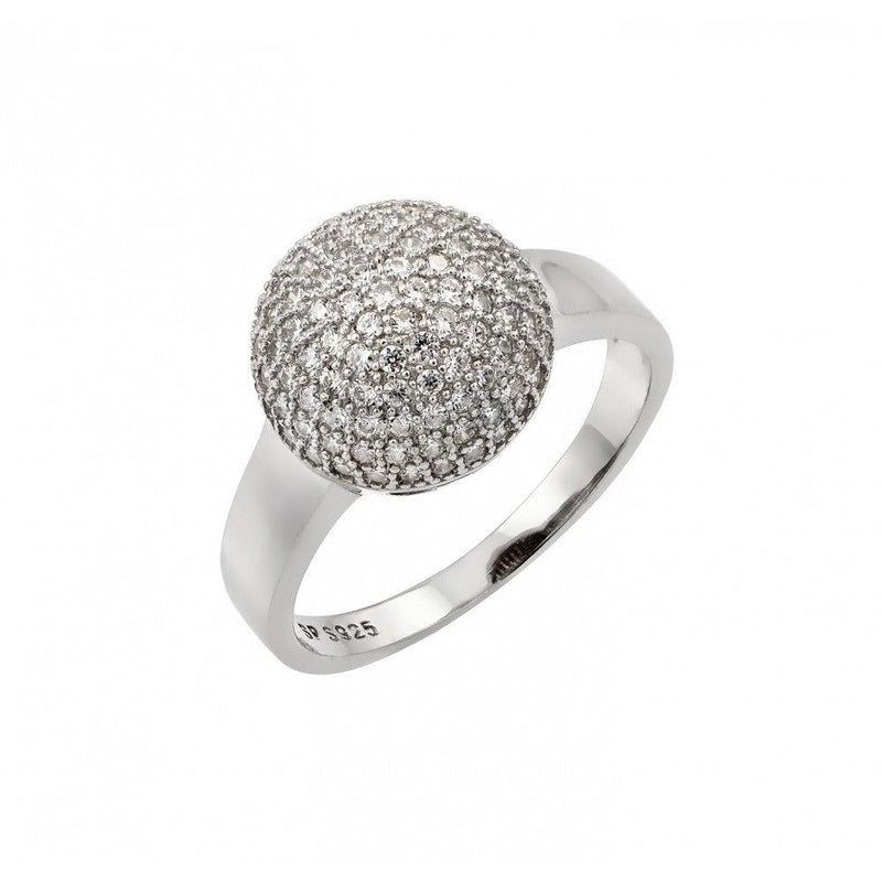 Silver 925 Rhodium Plated Round Ball Clear CZ Ring - STR00939 | Silver Palace Inc.
