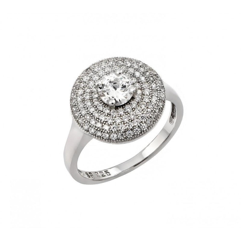 Silver 925 Rhodium Plated Circle Center Micro Pave CZ Ring - STR00942 | Silver Palace Inc.