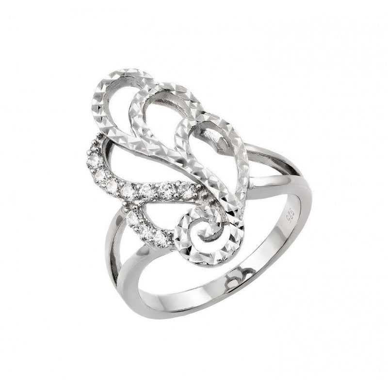 Silver 925 Rhodium Plated Filigree Round Clear CZ Ring - STR00943 | Silver Palace Inc.