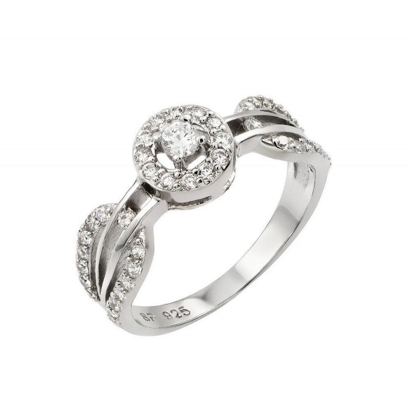 Silver 925 Rhodium Plated Looped Band Pave Small Center CZ Ring - STR00944 | Silver Palace Inc.