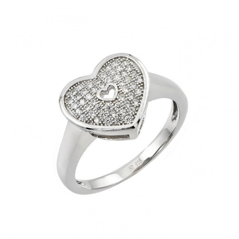 Silver 925 Rhodium Plated Micro Pave Heart CZ Ring - STR00950 | Silver Palace Inc.