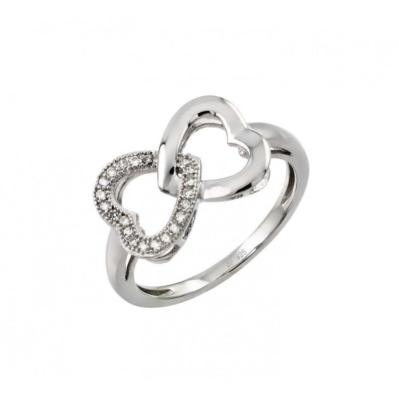 Silver 925 Rhodium Plated Clear Inlay CZ Intertwined Heart Ring - STR00952 | Silver Palace Inc.