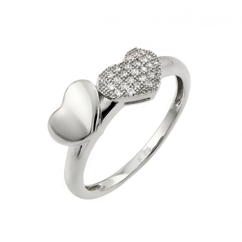 Silver 925 Rhodium Plated Micro Pave Set Clear CZ Heart Ring - STR00953 | Silver Palace Inc.