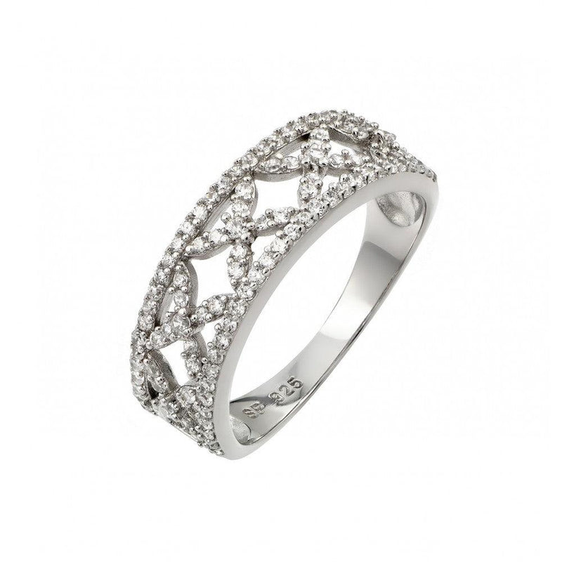 Silver 925 Rhodium Plated Clear Pave Set CZ Open Ring - STR00955 | Silver Palace Inc.