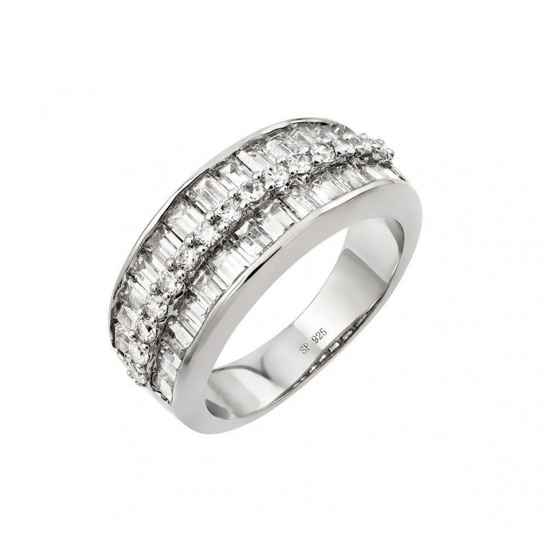 Silver 925 Rhodium Plated Clear Baguette CZ Channel Ring - STR00956 | Silver Palace Inc.