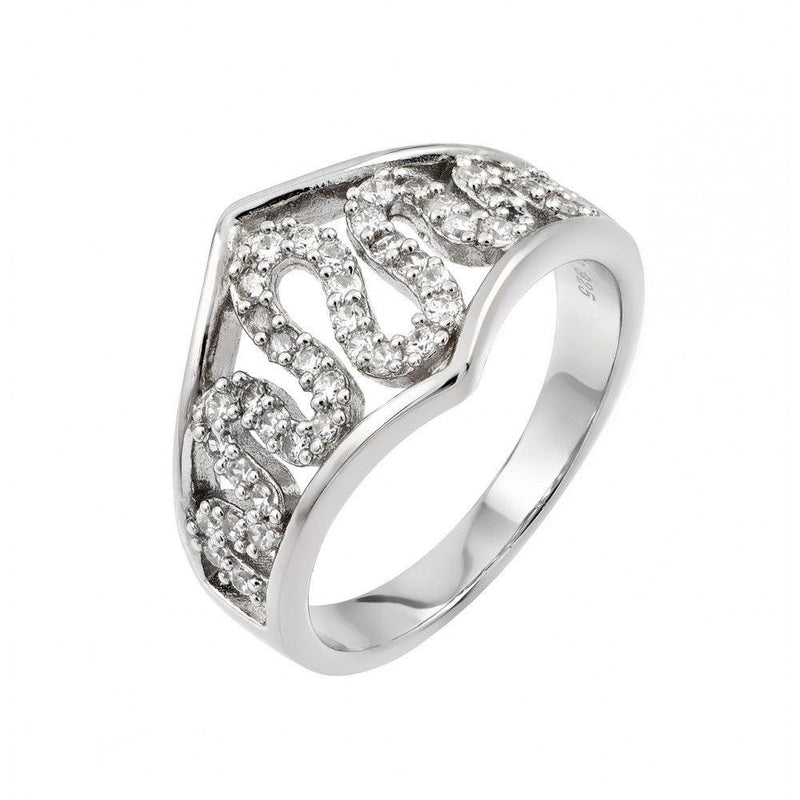 Silver 925 Rhodium Plated Clear CZ Snake Inlay Ring - STR00957 | Silver Palace Inc.