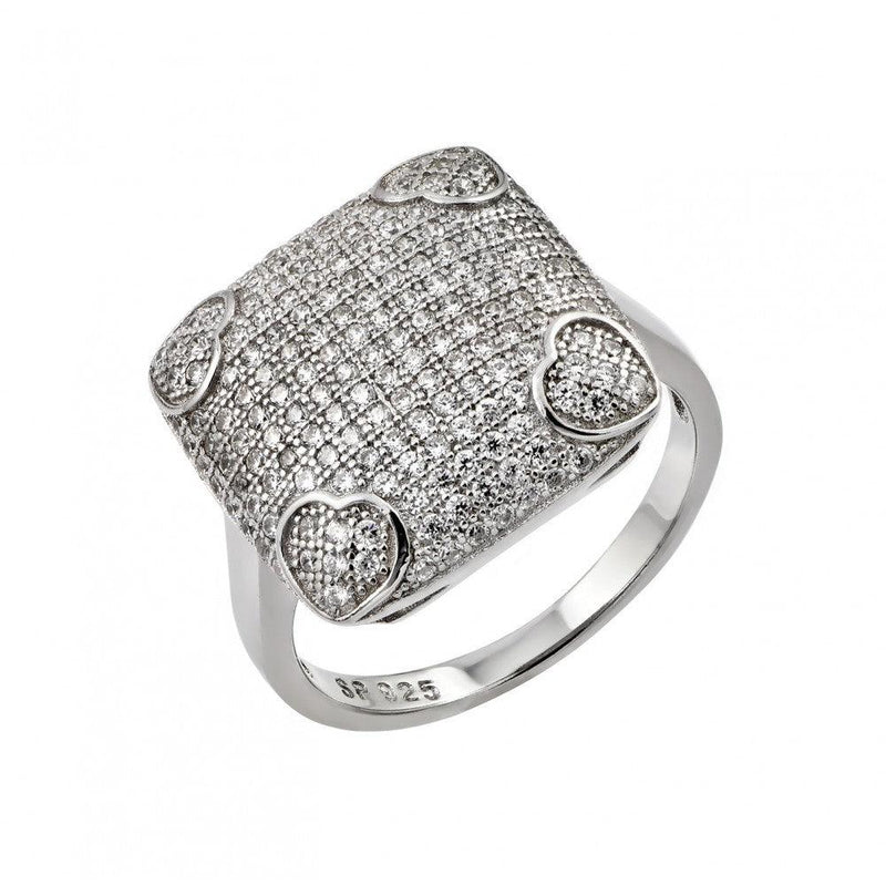 Silver 925 Rhodium Plated Clear Micro Pave CZ Heart Square Ring - STR00959 | Silver Palace Inc.