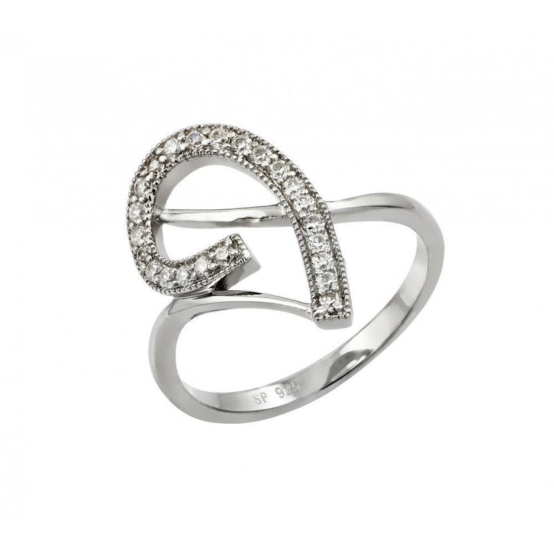 Silver 925 Rhodium Plated Clear CZ Inlay Curl Ring - STR00960 | Silver Palace Inc.