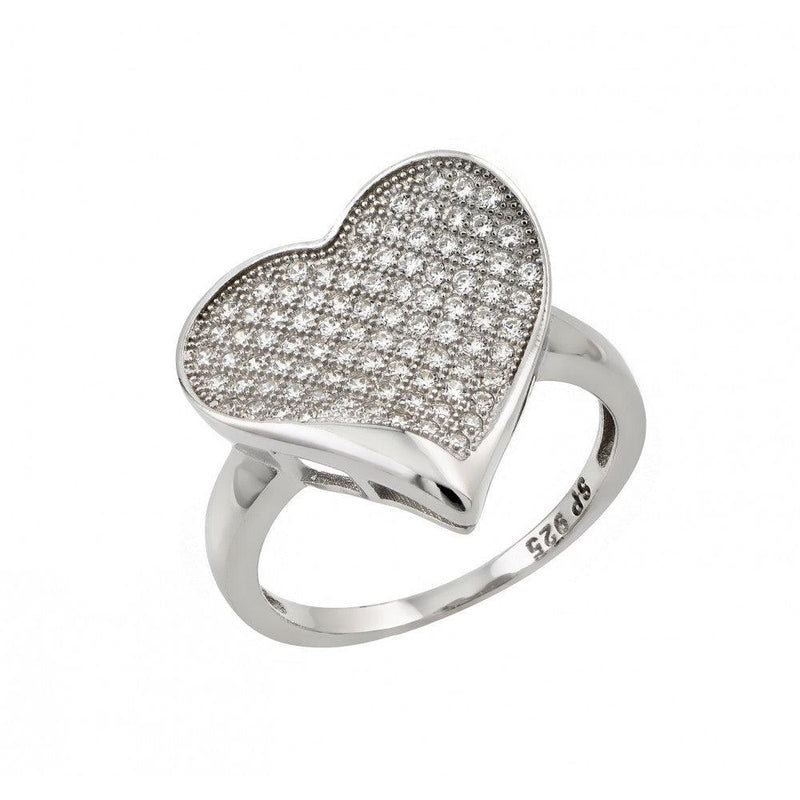 Silver 925 Rhodium Plated Micro Pave Set Clear CZ Heart Ring - STR00964 | Silver Palace Inc.