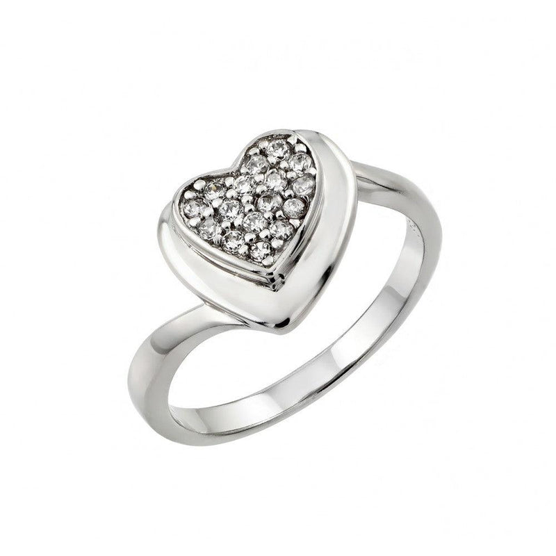 Silver 925 Rhodium Plated Pave Set Clear CZ Heart Ring - STR00967 | Silver Palace Inc.