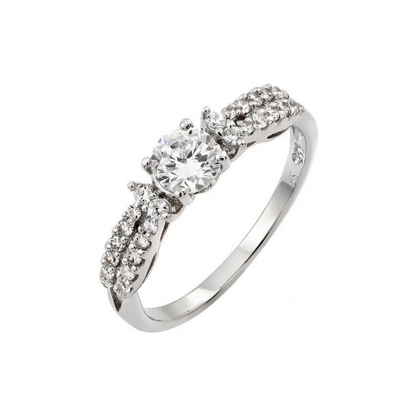 Silver 925 Rhodium Plated Clear Center CZ Inlay Ring - STR00968 | Silver Palace Inc.