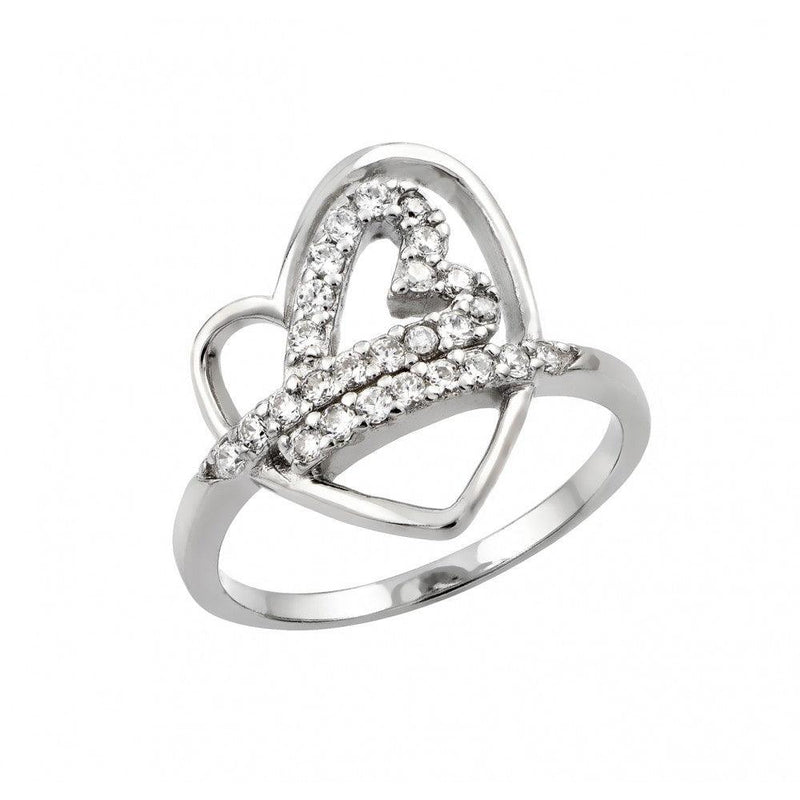Silver 925 Rhodium Plated Clear CZ Inlay Open Heart Ring - STR00970 | Silver Palace Inc.