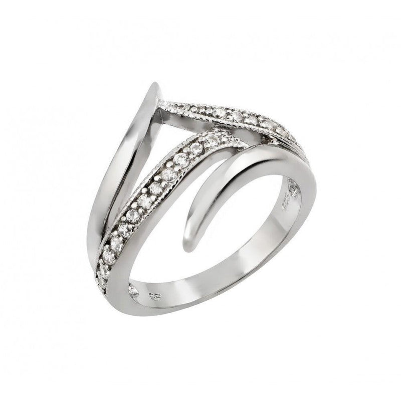 Silver 925 Rhodium Plated Clear CZ Intersecting Line Ring - STR00971 | Silver Palace Inc.