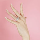 Silver 925 Rhodium Plated Clear Cluster Square CZ Engagement Ring Pair Set - STR00983