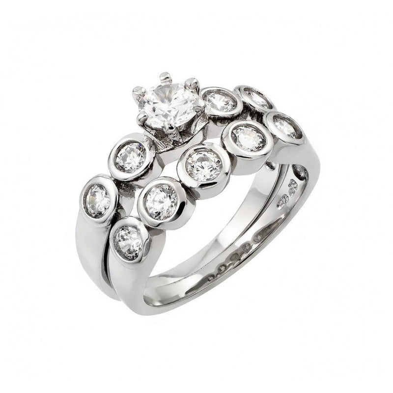 Silver 925 Rhodium Plated Clear CZ Engagement Ring Pair Set - STR00986 | Silver Palace Inc.