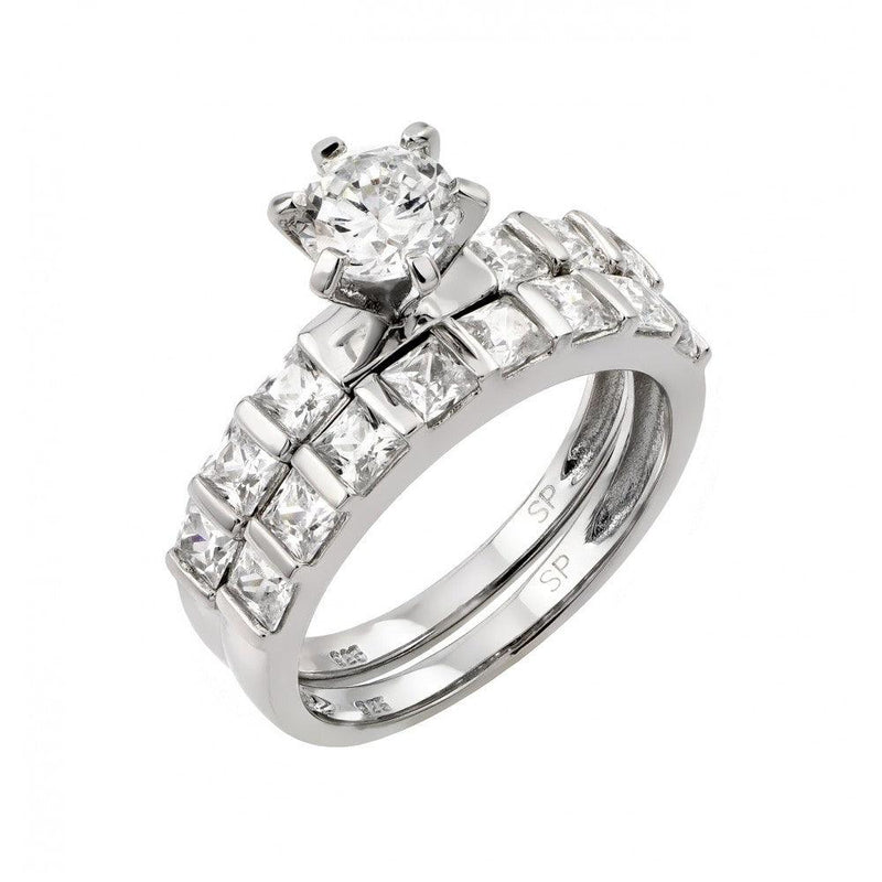 Silver 925 Rhodium Plated CZ Engagement Ring Pair Set - STR00987 | Silver Palace Inc.