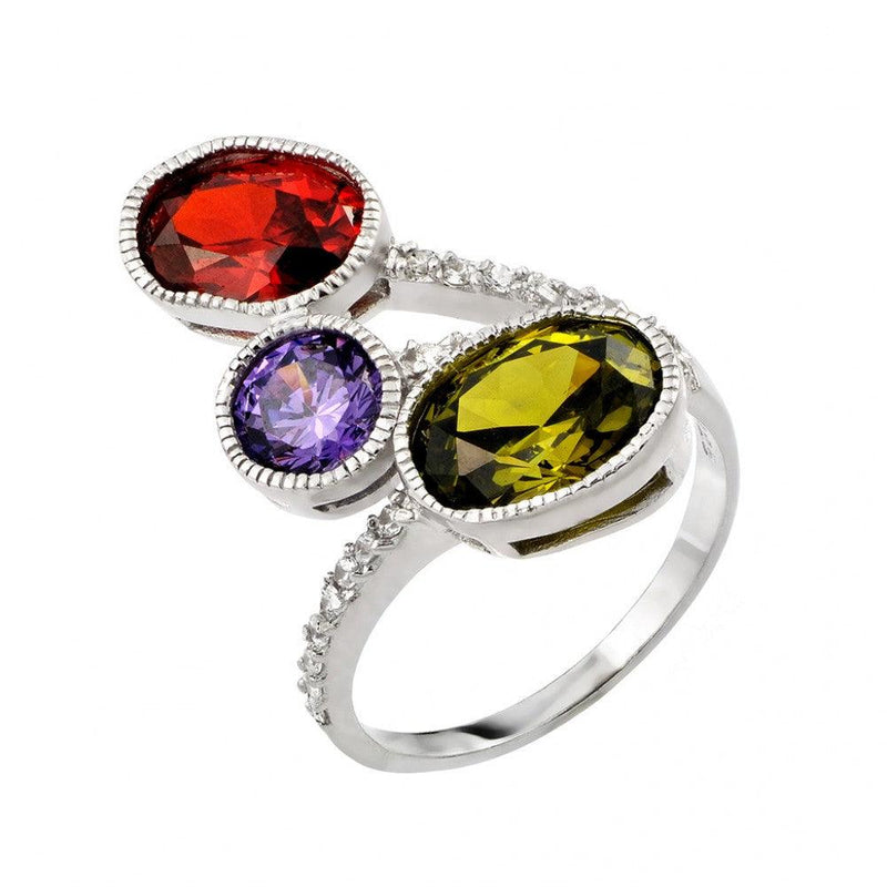Silver 925 Rhodium Plated Multi Colored CZ Ring - STR00988 | Silver Palace Inc.