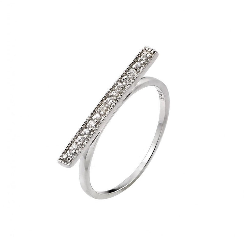 Silver 925 Rhodium Plated Channel Clear CZ Bar Ring - STR00989 | Silver Palace Inc.