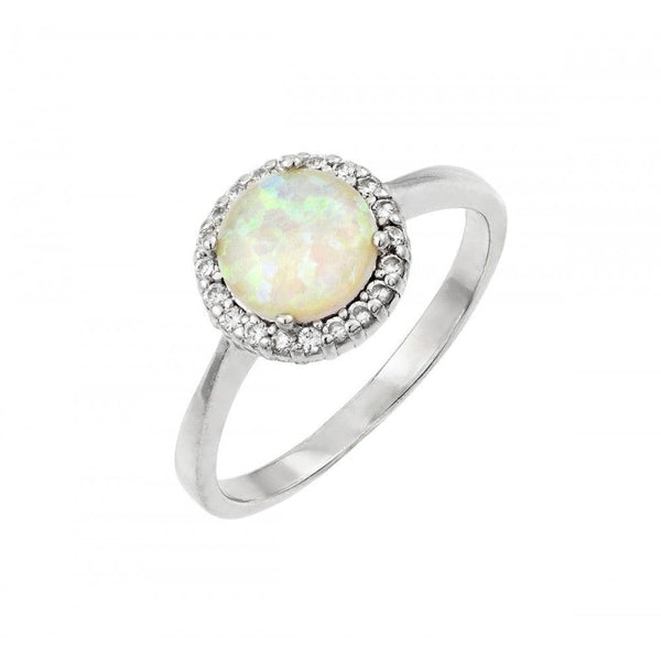 Silver 925 Rhodium Plated Opal Clear Cluster CZ Ring - STR00990 | Silver Palace Inc.