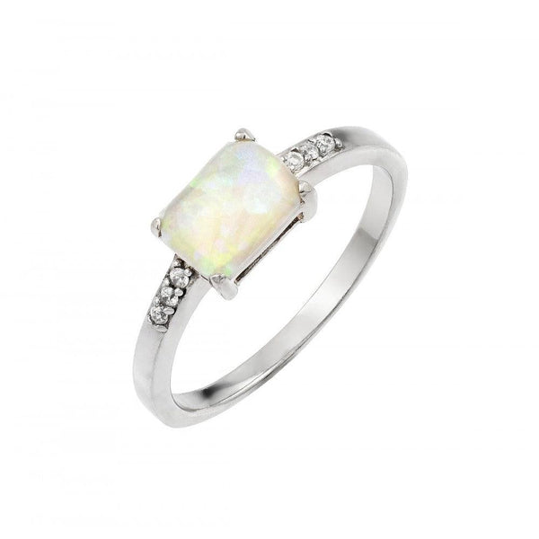 Silver 925 Rhodium Plated Clear CZ Baguette Opal Ring - STR00993 | Silver Palace Inc.