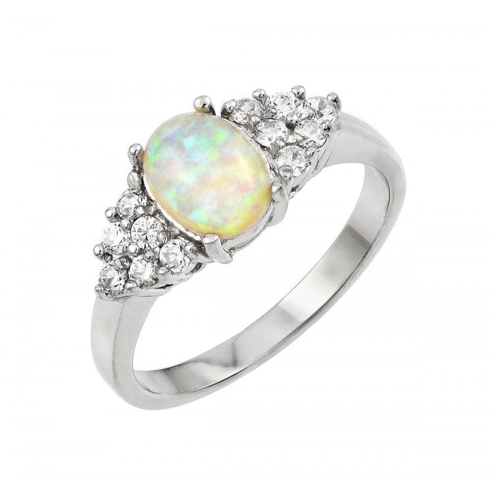 Silver 925 Rhodium Plated Opal Clear Cluster CZ Ring - STR00994 | Silver Palace Inc.