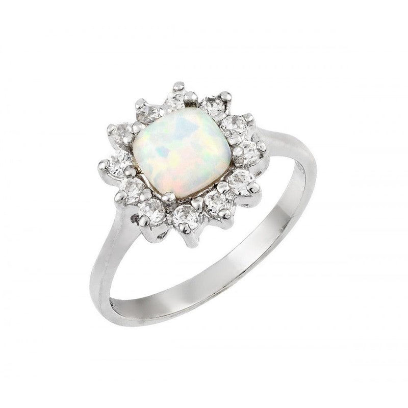 Silver 925 Rhodium Plated Opal Clear Cluster CZ Flower Ring - STR00995 | Silver Palace Inc.