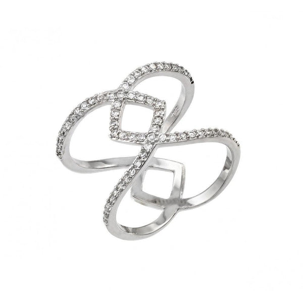 Silver 925 Rhodium Plated Entwined Cross Clear CZ Ring - STR01006 | Silver Palace Inc.