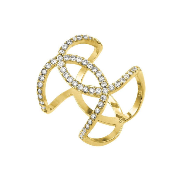 Silver 925 Gold Plated Knotted CZ Ring - STR01008GP | Silver Palace Inc.