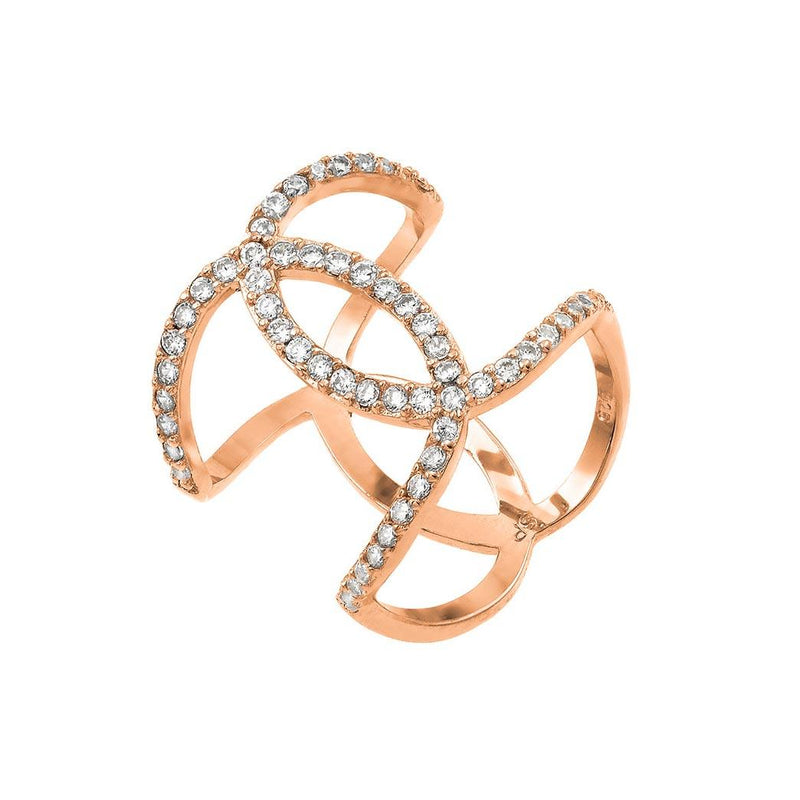 Silver 925 Rose Gold Plated Knotted CZ Ring - STR01008RGP | Silver Palace Inc.