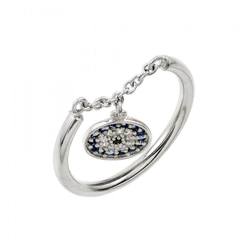Silver 925 Rhodium Plated Evil Eye Link Ring - STR01014 | Silver Palace Inc.