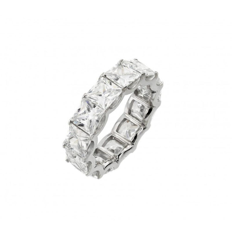 Silver 925 Rhodium Plated Eternity Square Clear CZ Ring - STR01017 | Silver Palace Inc.