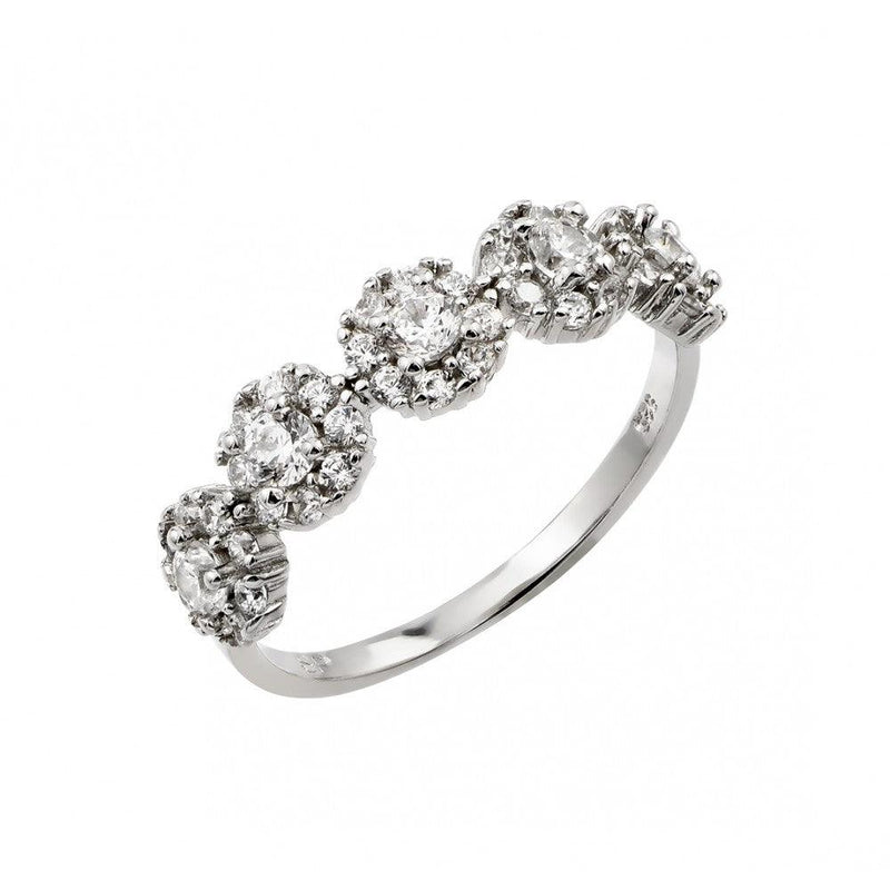 Silver 925 Rhodium Plated 5 Cluster CZ Ring - STR01023 | Silver Palace Inc.