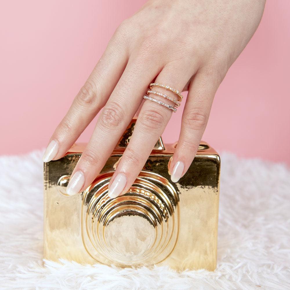 Anillos de circonita cúbica apilables redondos de tres piezas multichapados en plata 925 - STR01041TRI