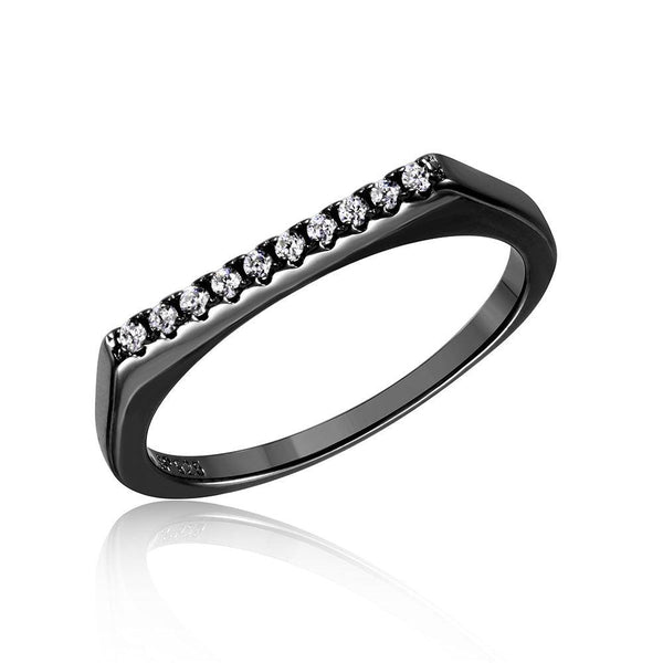 Silver 925 Black Rhodium Plated Stackable Flat Top CZ Ring - STR01047BLK | Silver Palace Inc.