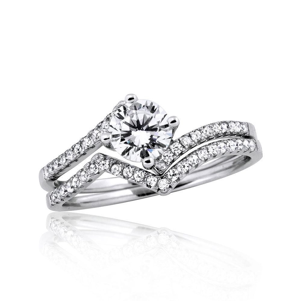 Rhodium Plated Diamond Shaped Multi CZ Ring main image 1