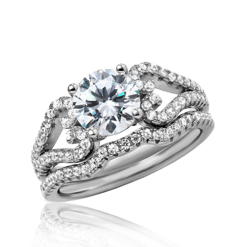 Silver 925 Rhodium Plated Heart Engagement CZ Silver Ring with 7mm Center - STR01050 | Silver Palace Inc.