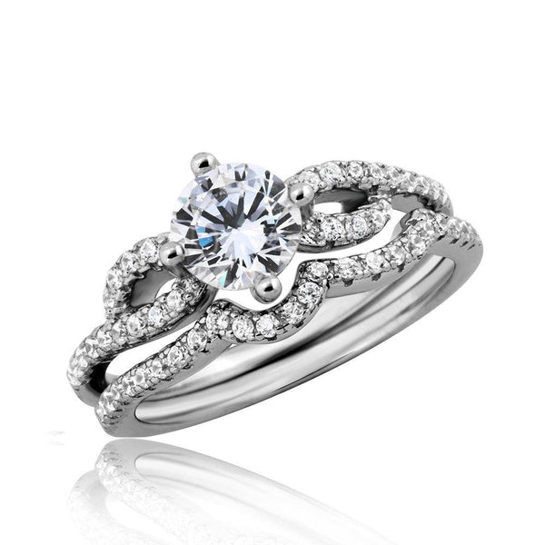 Silver 925 Rhodium Plated Engagement Wave CZ Ring - STR01052 | Silver Palace Inc.