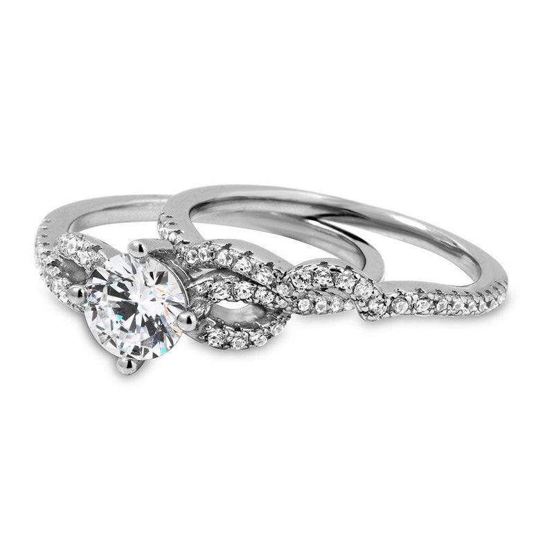 Silver 925 Rhodium Plated Engagement Wave CZ Ring - STR01052